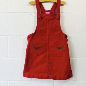 Red Kids Overalls with Apple Embroidery